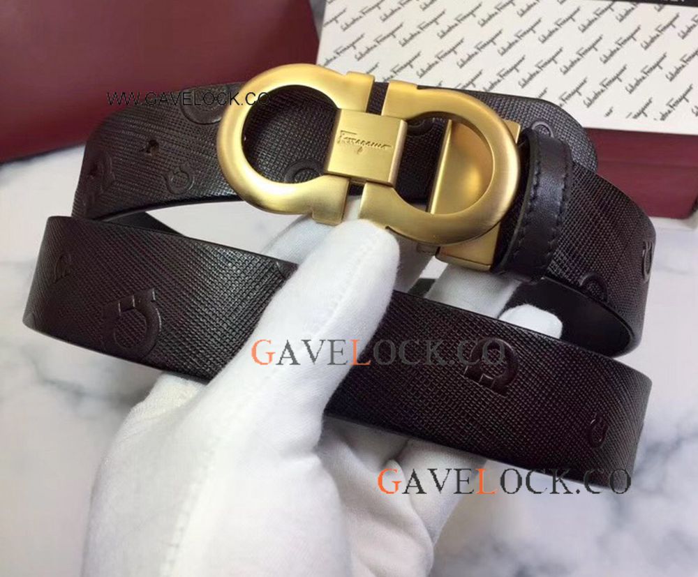 Salvatore Ferragamo Brown Belt With Gold Buckle - Replica Belt